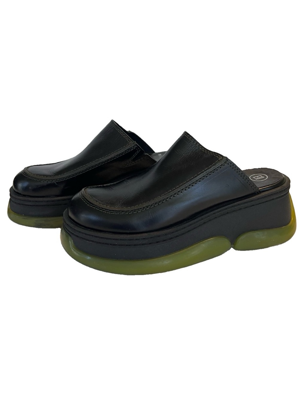 E8 By Miista Brietta Mule Black Leather Chunky Platform Sole Slip-On Size 10
